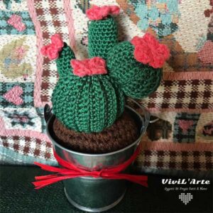 Amigurumi Cactus Tondo Fiori rosa